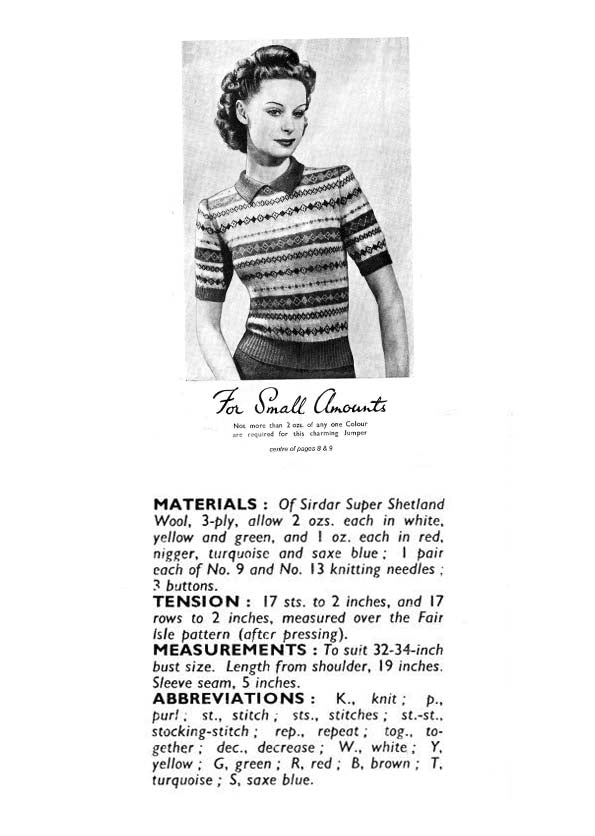 Ladies & Girls Fair Isle Jumper, Cardigan, Hat, Scarf and Gloves Set, Ladies 34" Bust, 3ply, 50s Knitting Pattern, Bestway 78