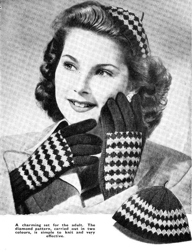 Ladies & Girls Fair Isle Jumper, Cardigan, Hat, Scarf and Gloves Set, Ladies 34" Bust, 3ply, 50s Knitting Pattern, Bestway 78