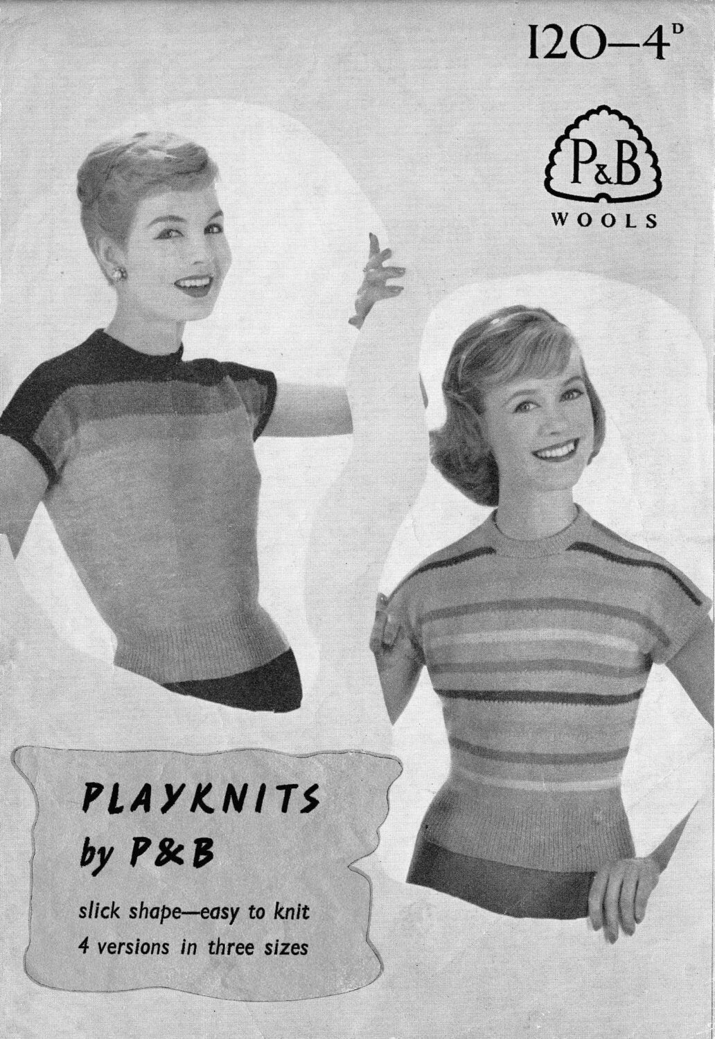 Ladies Jumper / Top, 34" 36" 38" Bust, 3ply, 50s Knitting Pattern, P&B 120