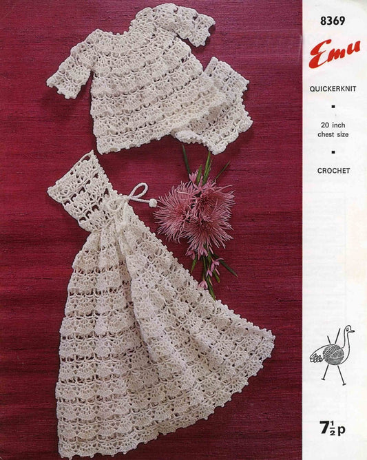 Baby Angel Top, Pants and Carrying Cape, DK, 70s Crochet Pattern, Emu 8369