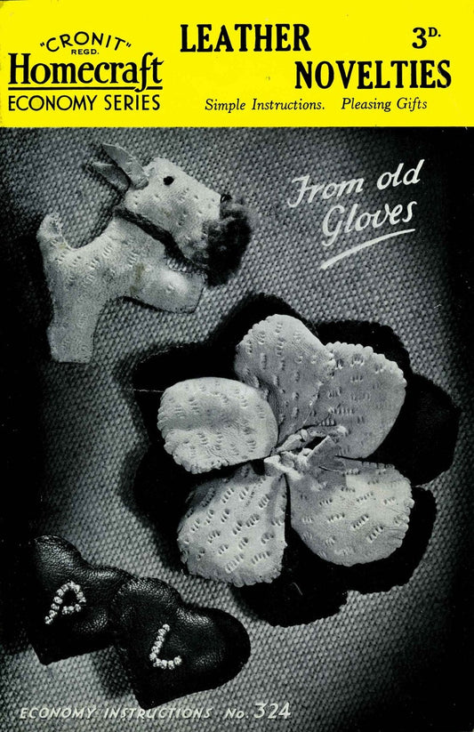 Leather Craft Brooch; Flower, Luckie Scottie Dog, Hearts, 40s Sewing Pattern, Homecraft 324