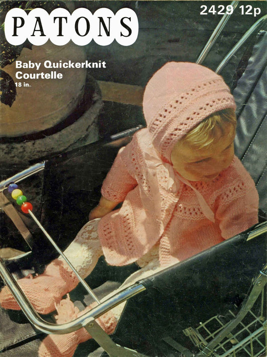 Babys Matinee Jacket / Cardigan, Bonnet and Bootees, 18" Chest, 4ply, 80s Knitting Pattern, Patons 2429