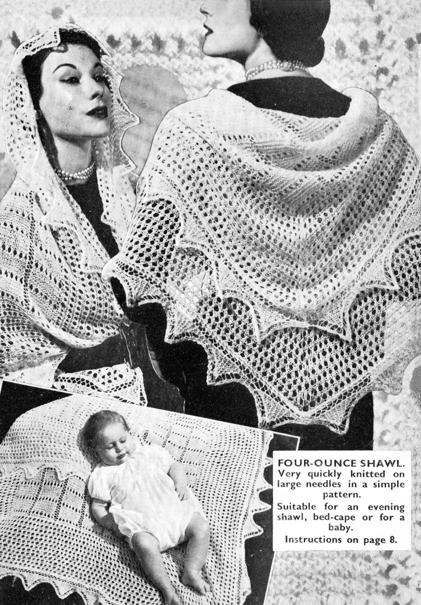 Ladies Shetland, Scarves, Shawl, 2ply & 3ply, 50s Knitting Pattern, Bestway 133