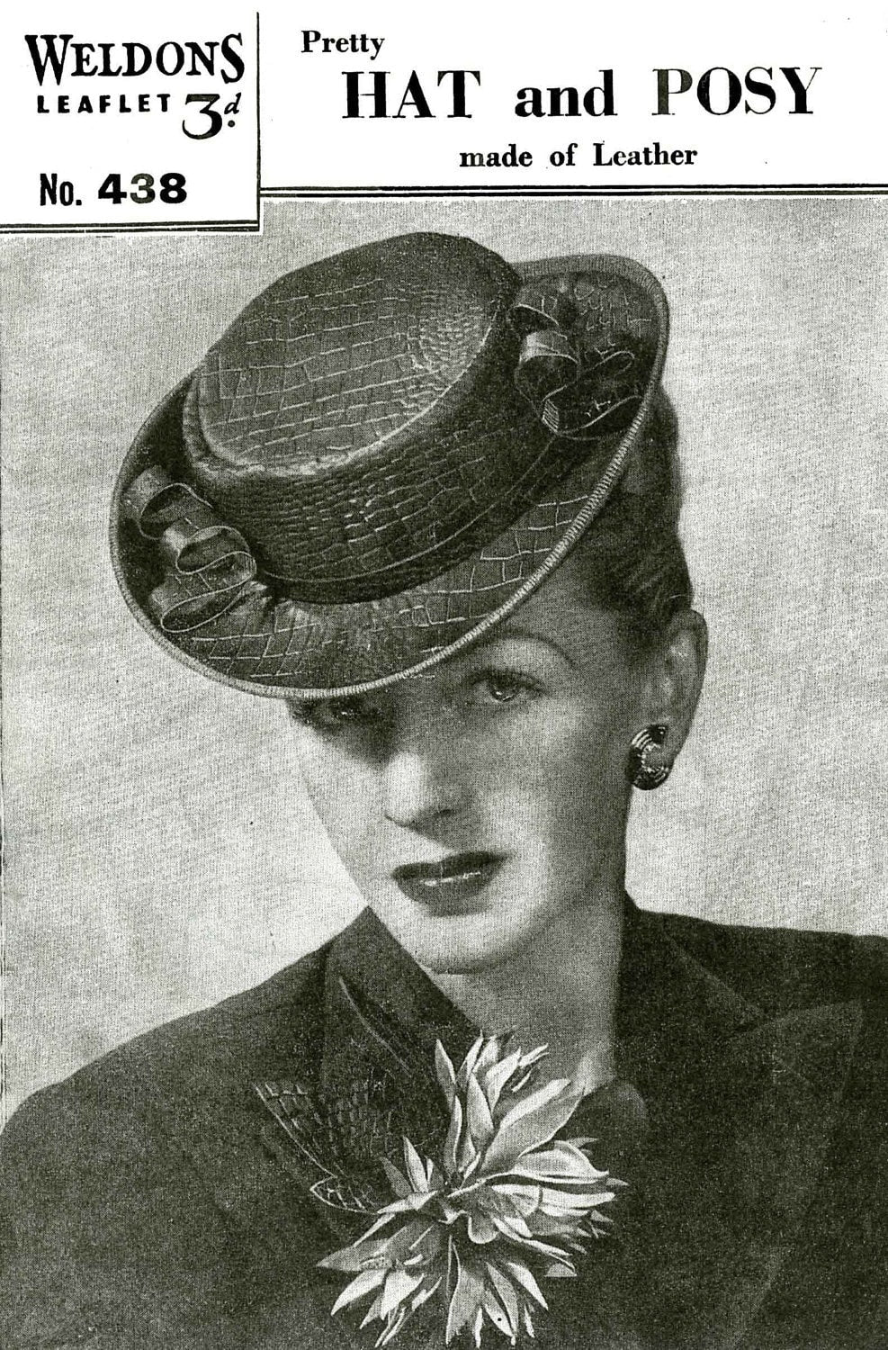 Ladies Hat and Posy Made In Leather, 40s Sewing Pattern, Weldons