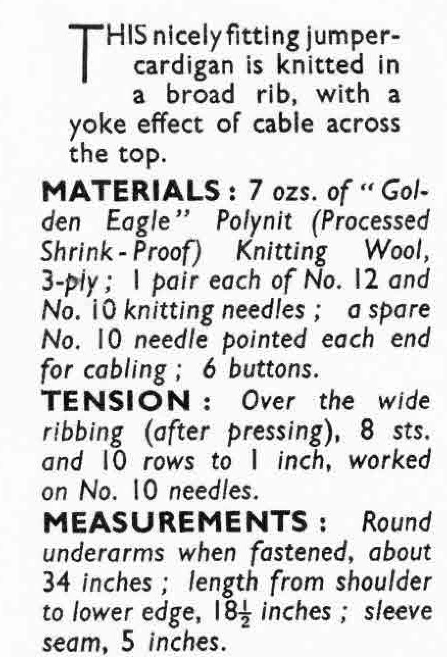 Ladies Classic Button Up Cardigan, 34" Bust, 3ply, 40s Knitting Pattern, Bestway 1645