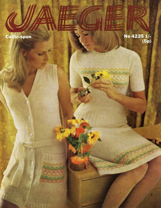 Ladies Sleeveless Coat Dress, Sweater and Dress, 34"-38" Bust, 4ply, 70s Knitting Pattern, Jaeger 4225