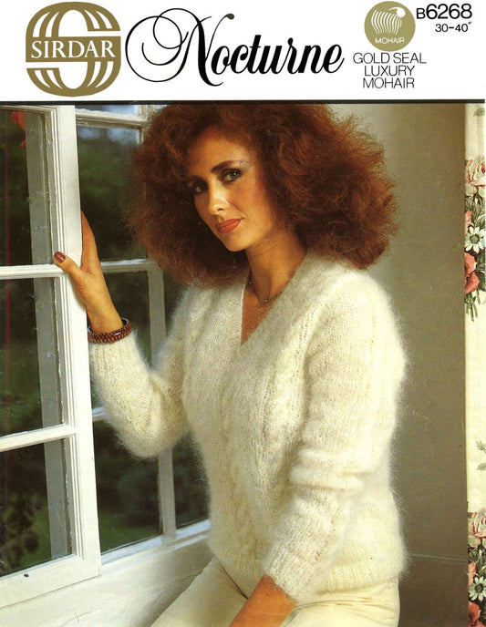 Ladies Sweater / Jumper, 30"-40" Bust, Aran Mohair, 80s Knitting Pattern, Sirdar 6268