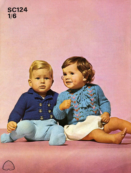 Baby / Toddler Cardigan in 2 Styles, Jacket and Jumper, 6 Months-2 years, DK, 60s Knitting Pattern, Patons 124
