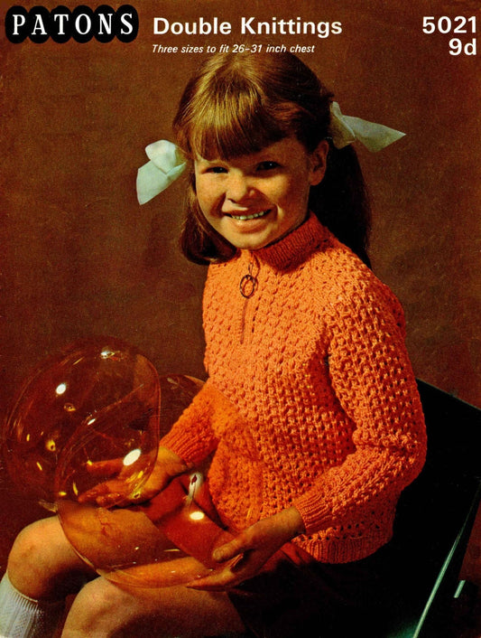 Girls Jumper with Raglan Sleeve, 26"-31" Chest, DK, 70s Knitting Pattern, Patons 5021