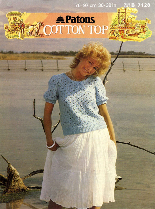 Ladies Scoop Neck Jumper / Top, 30"-38" Bust, DK, 80s Knitting Pattern, Patons 7128
