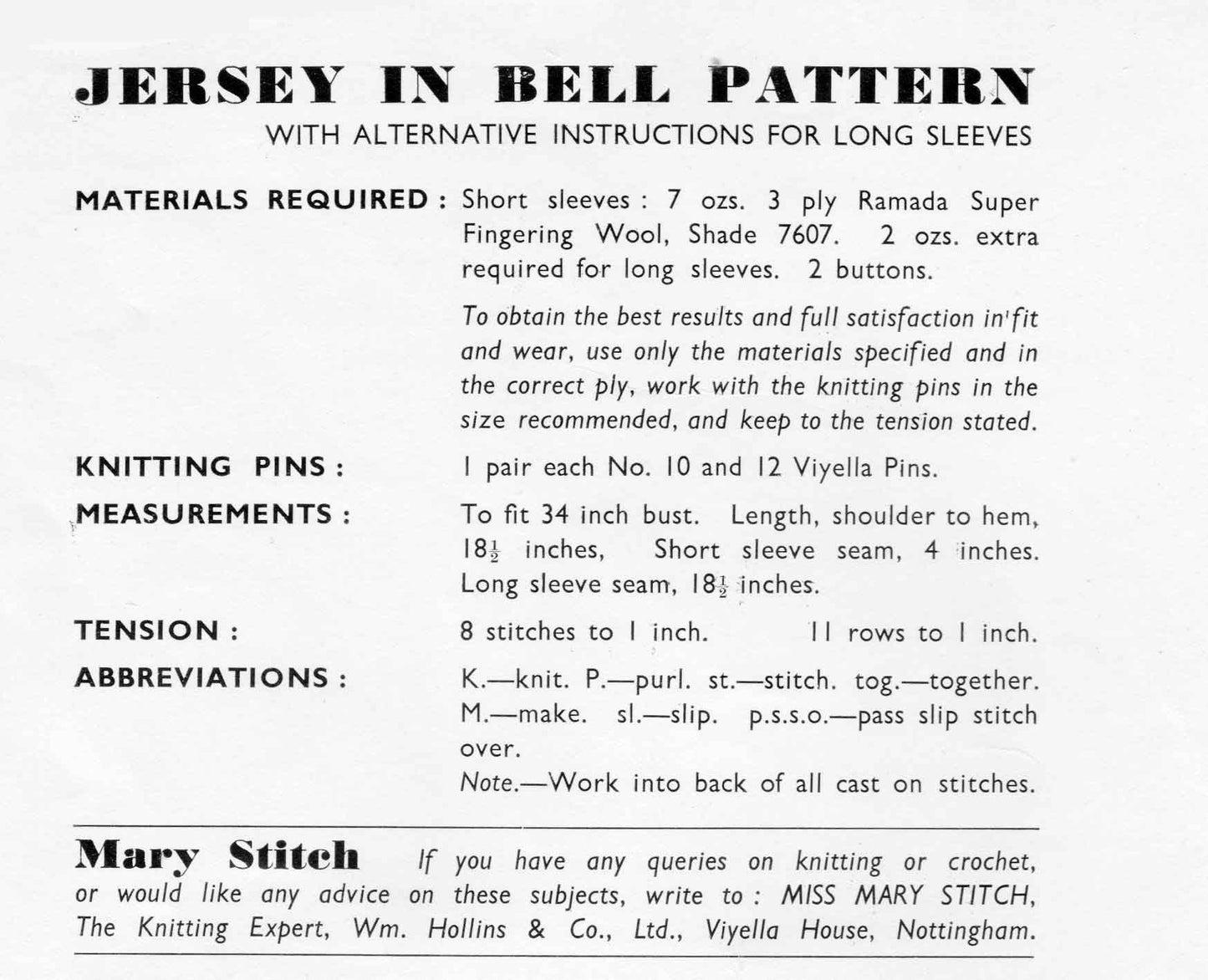 Ladies Jumper, 34" Bust, 3ply, Dated 1939, 30s Knitting Pattern, Ramada 2355