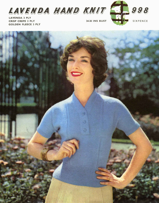 Ladies Jumper / Top, 34"-38" Bust, 50s Knitting Pattern, Lavenda 998