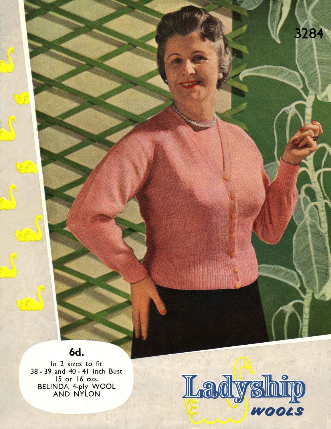 Knitting Pattern Twin Set Cardigan Sweaters 1950s Ladies Twin Set