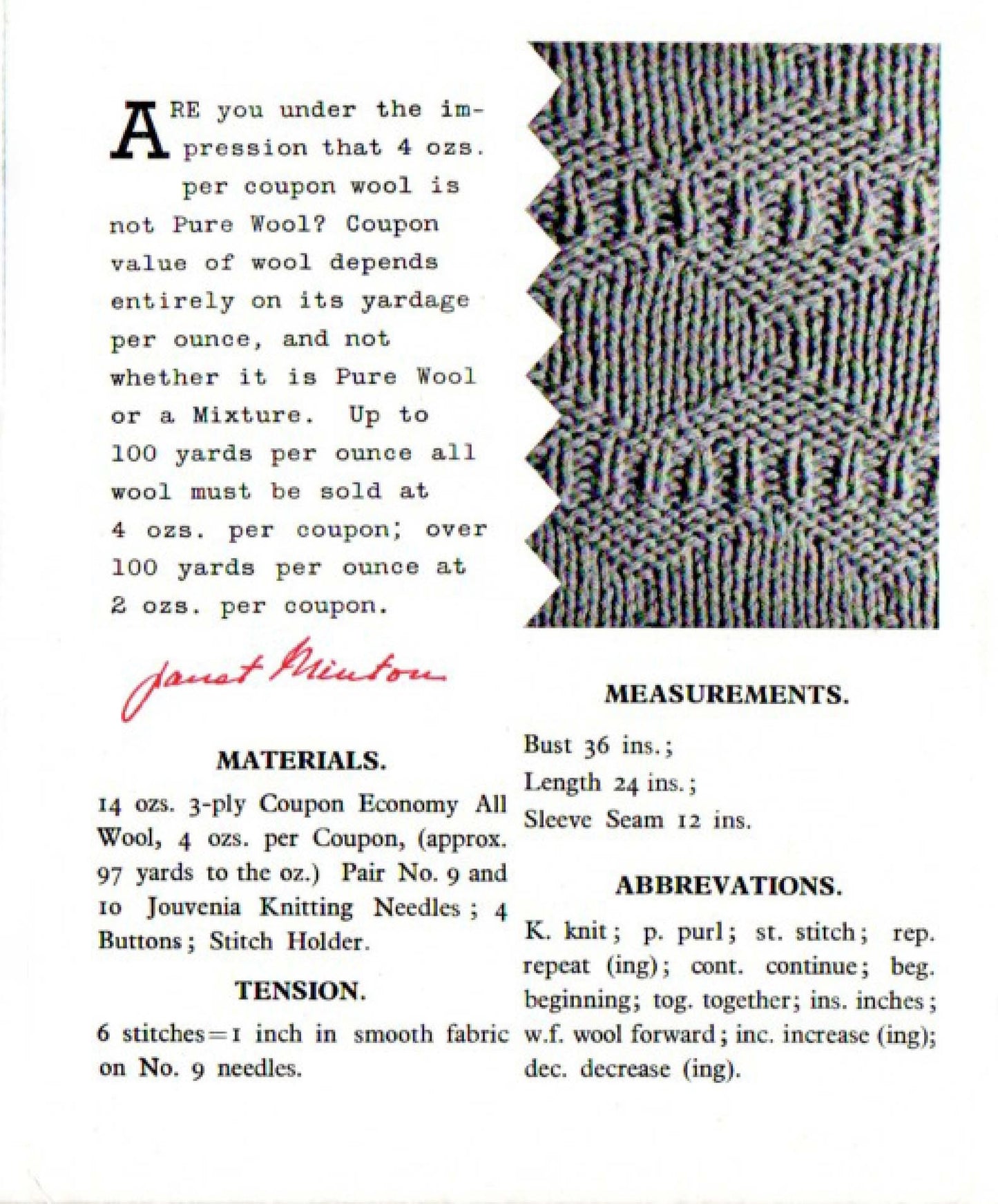 Ladies Jumper, 36" Bust, 3ply, 40s Knitting Pattern, Emu 1940