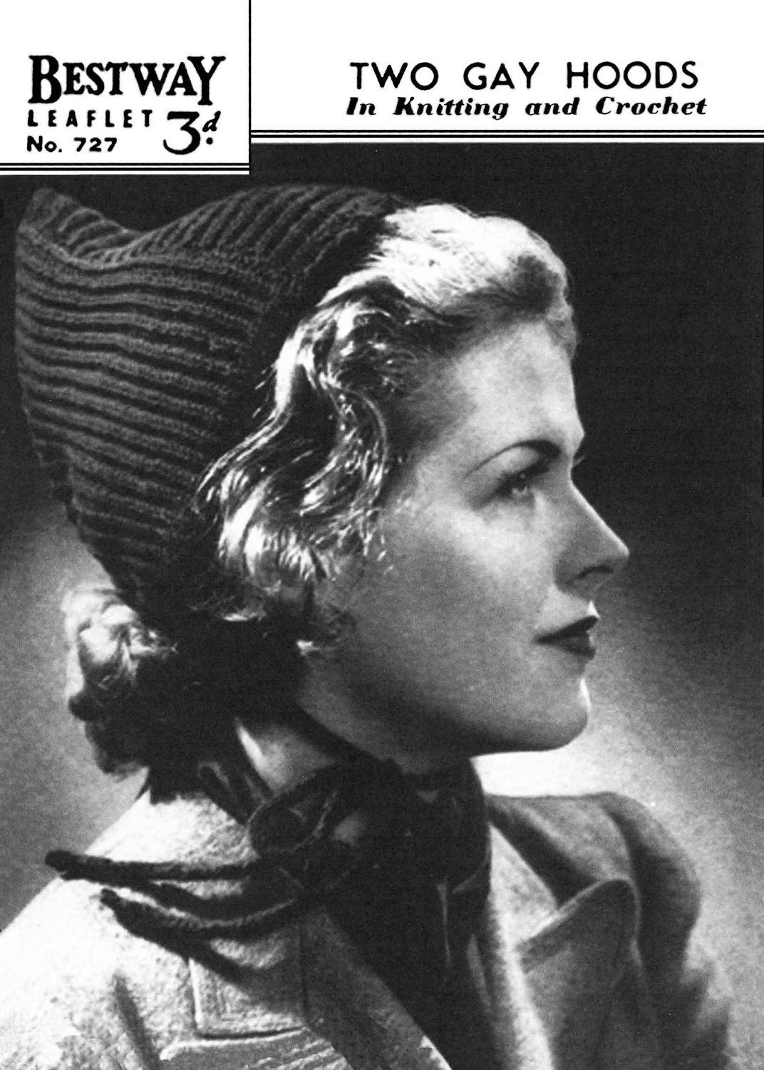 Ladies Pixie Cap / Hat in Two Styles, 3ply & 4ply, 40s Knitting Pattern and Crochet Pattern, Bestway 727