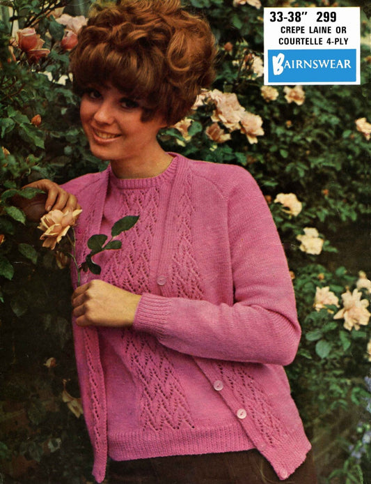 Ladies Twin Set, Cardigan & Jumper, 33"-38" Bust, 4ply, 60s Knitting Pattern, Bairnswear 299