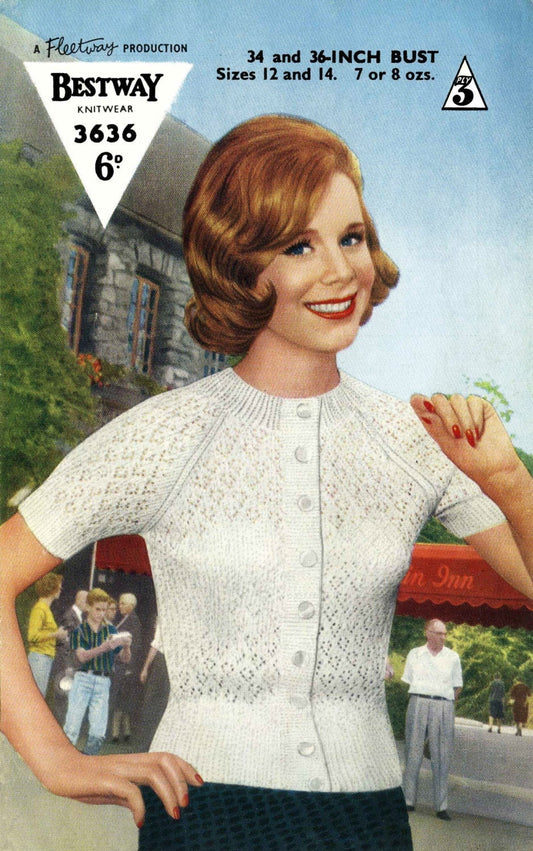Ladies Cardigan, 34" & 36" Bust, 3ply, 50s Knitting Pattern, Bestway 3636