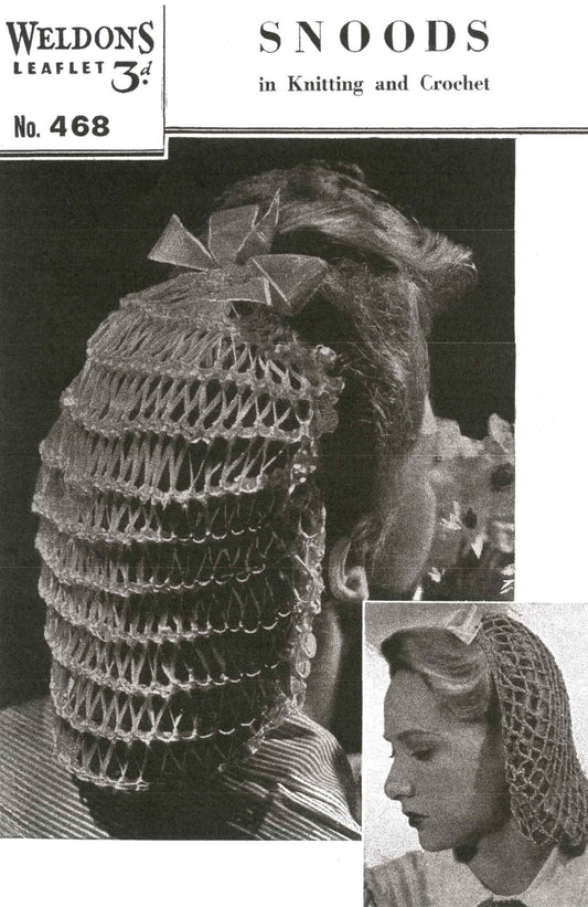 Ladies Snood, 40s Crochet Pattern and Knitting Pattern, Weldons 468