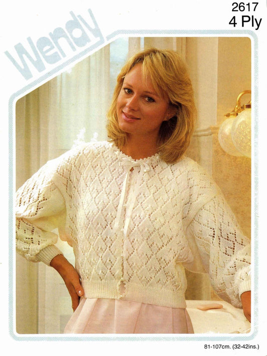 Ladies Bed Jacket 32"-42" Bust, 4ply, 80s Knitting Pattern, Wendy 2617.