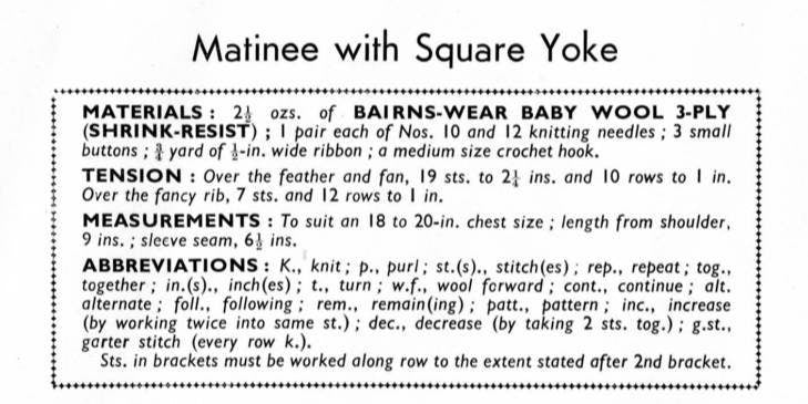 Baby Matinee Coat / Cardigan, 2 Styles (Round and Square Yoke), 3-9 months, 3ply, 50s Knitting Pattern, Bestway 3610