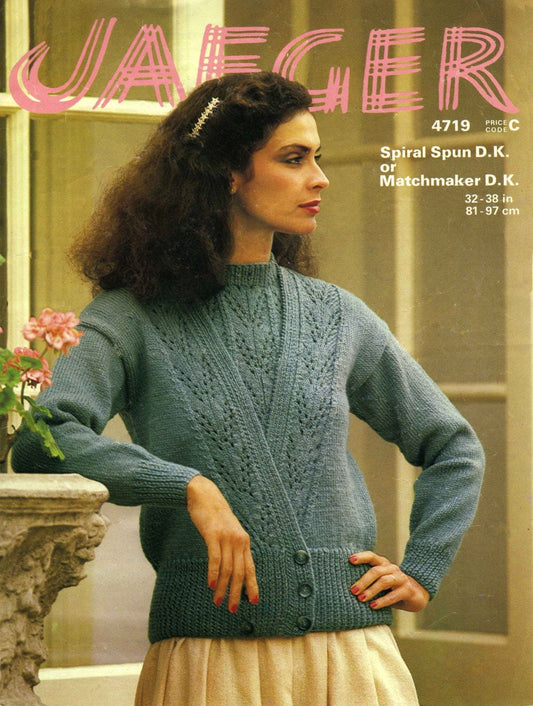 Ladies Twin Set, Cardigan & Jumper, 32"-38" Bust, DK, 80s Knitting Pattern, Jaeger 4719