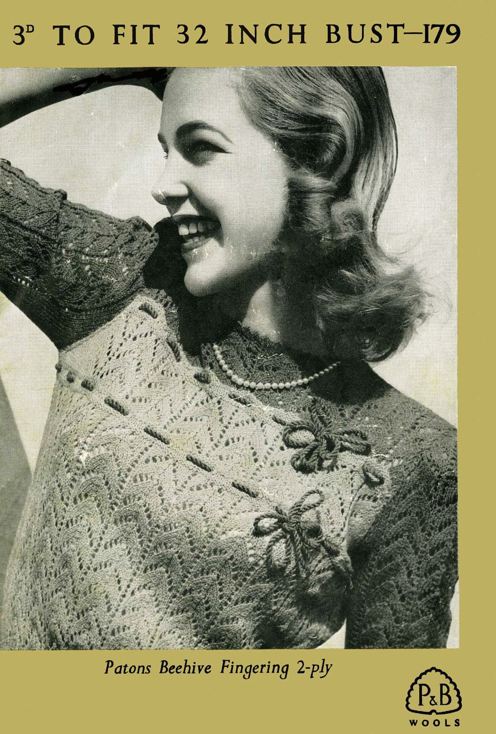 Ladies Jumper, 32" Bust, 2ply, 40s Knitting Pattern, P&B 179