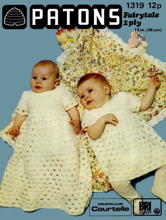 Baby Christening Gown and Dress, 18" Chest, 80s Knitting Pattern, Patons 1319