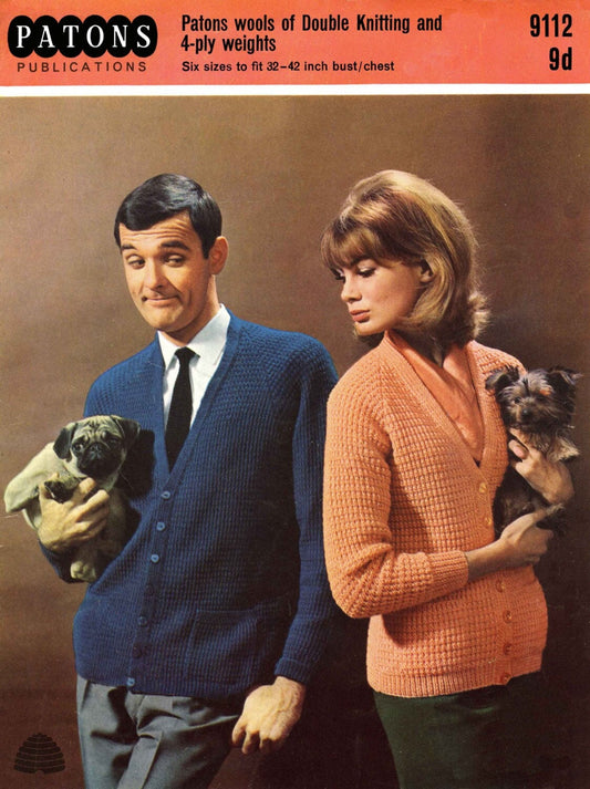 His & Hers Cardigan, 32"-42" Bust / Chest, 4ply and DK, 70s Knitting Pattern, Patons 9112
