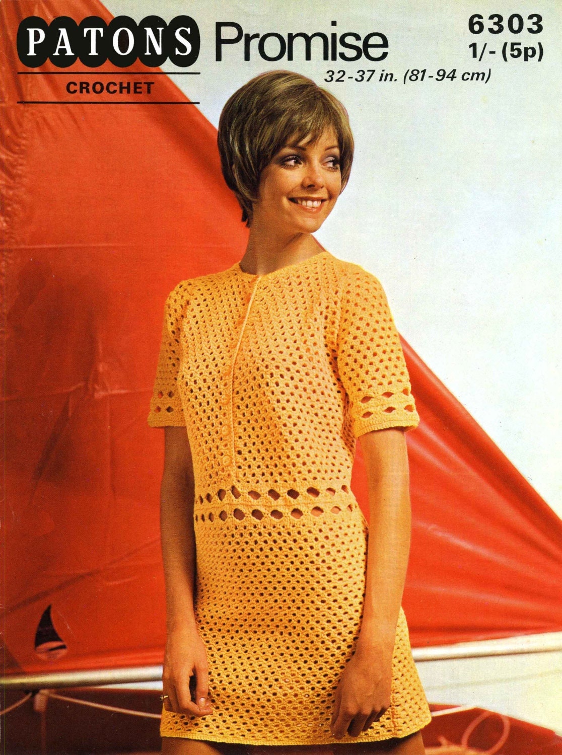 Ladies Dress, 32"-37" Bust, DK, 70s Crochet Pattern, Patons 6303 Ladies Dress, 32"-37" Bust, DK, 70s Crochet Pattern, Patons 6303