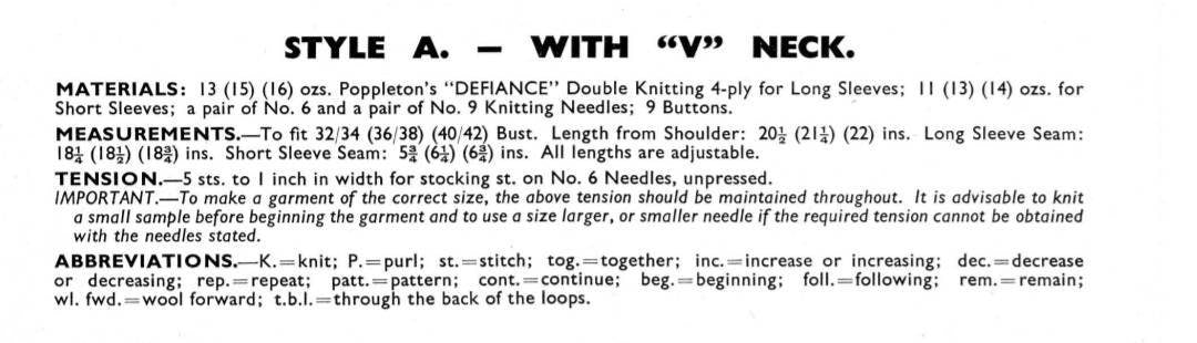 Ladies Cardigan with Fancy Panels, 2 Styles, 32"-42" Bust, DK, 50s Knitting Pattern, Poppletons 1029