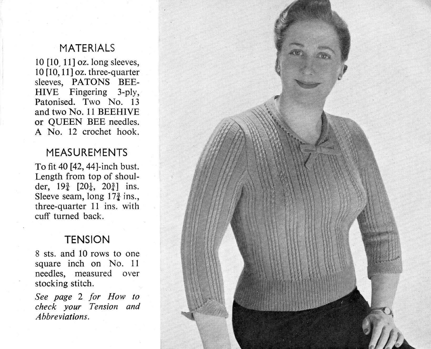 Ladies Plus Size Jumpers in 4 Styles, 3ply, 40"-44" Bust, 50s Knitting Pattern, P&B 673