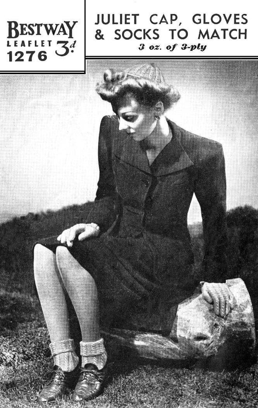 Lady's Juliet Cap, Gloves and Socks to match, 3ply, 40s Knitting Pattern, Bestway 1276
