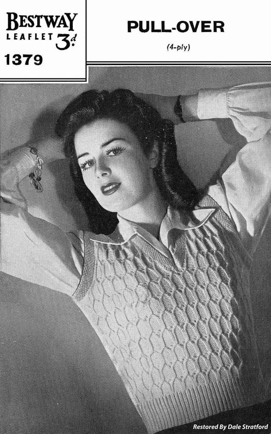 Ladies Sleeveless Pullover / Tank Top, 32" Bust, 4ply, 40s Knitting Pattern, Bestway 1379