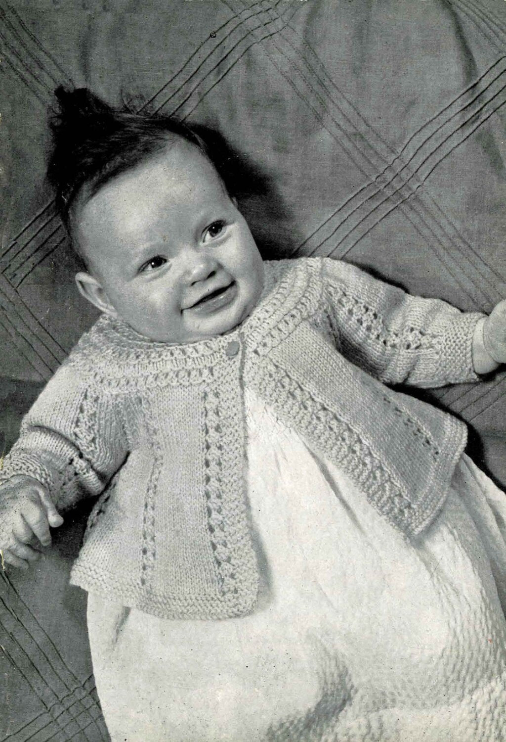 Baby Cardigan, Matinee Coat, 1-6 months, 4ply, 50s Knitting Pattern, P&B 353