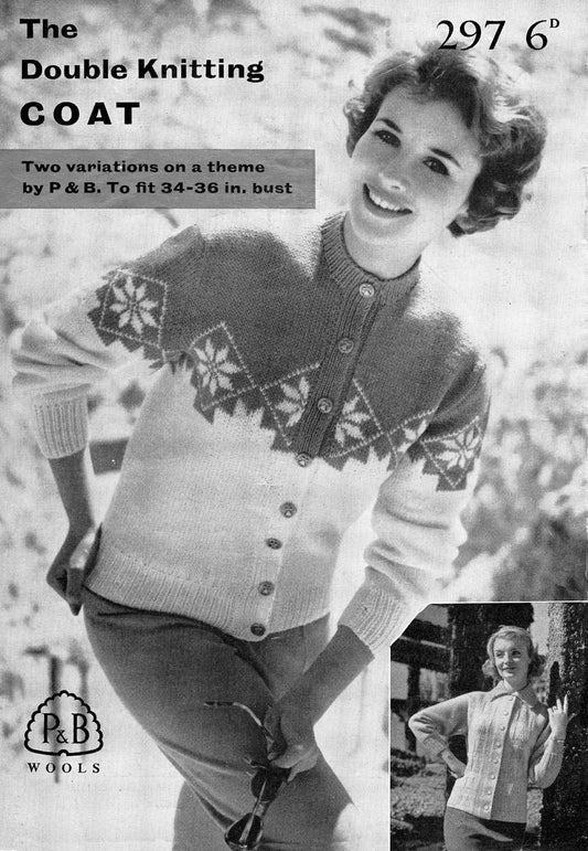 Ladies Coat / Cardigan, 34"-36" Bust, DK, 50s Knitting Pattern, P&B 297