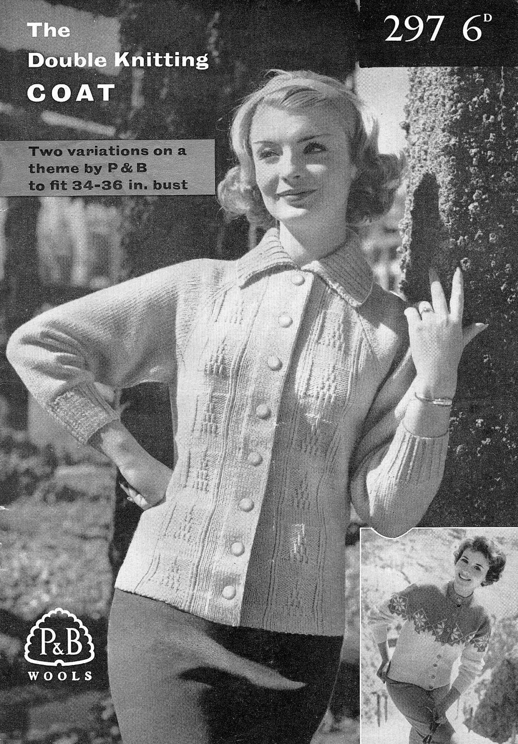 Ladies Coat / Cardigan, 34"-36" Bust, DK, 50s Knitting Pattern, P&B 297