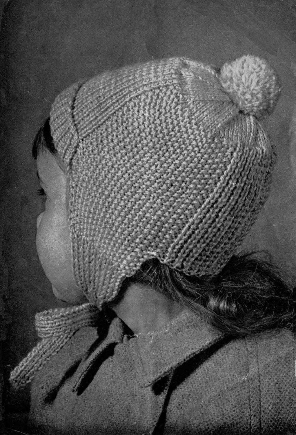 Childrens Ear Cosie Hats in 3 Styles for Children Up To 5 Years, Sport weight wool, 50s Knitting Pattern, P&B 507