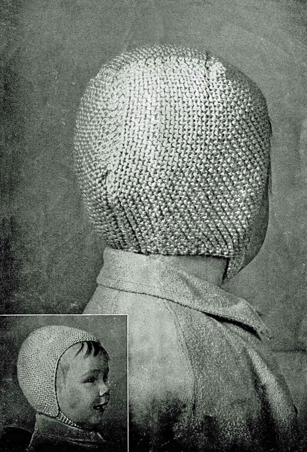 Childrens Ear Cosie Hats in 3 Styles for Children Up To 5 Years, Sport weight wool, 50s Knitting Pattern, P&B 507