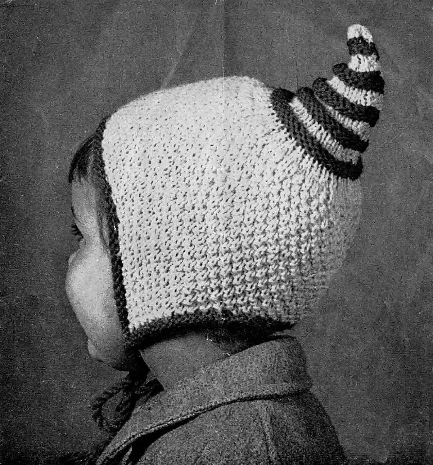 Childrens Ear Cosie Hats in 3 Styles for Children Up To 5 Years, Sport weight wool, 50s Knitting Pattern, P&B 507