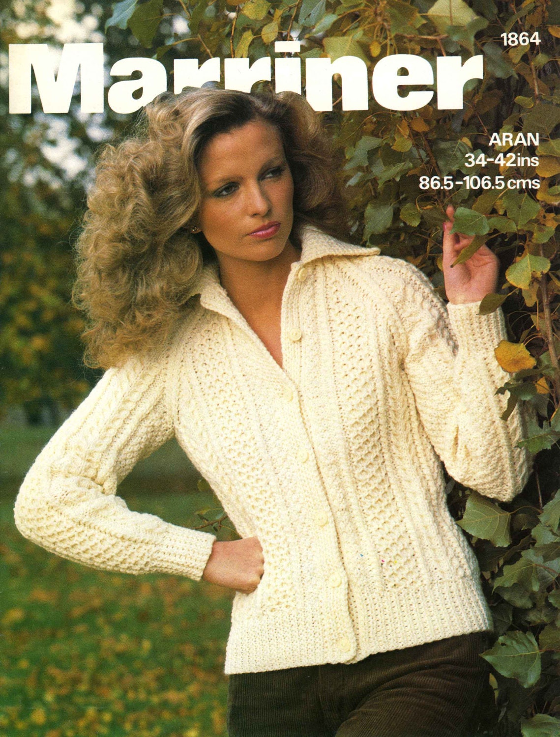 Ladies Aran Jacket / Cardigan, 34"-42" Bust, 70s Knitting Pattern, Marriner 1864