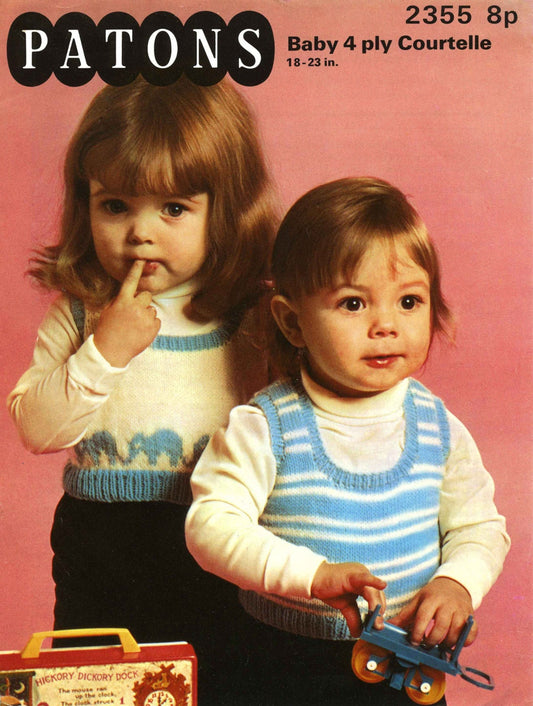 Children's Tank Tops in 2 Styles, 18"-23" Chest, 4ply, 80s Knitting Pattern, Patons 2355