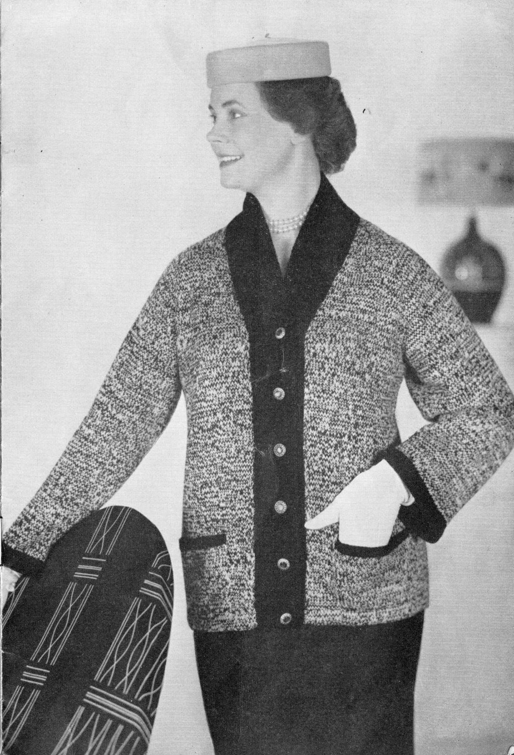Ladies Cardigan in 3 Styles, Plus Size 40"-44" Bust, 3ply and DK, 50s Knitting Pattern, P&B 304