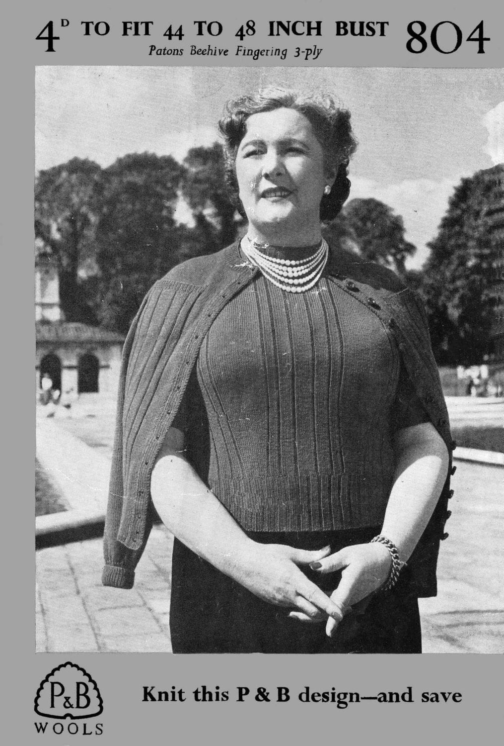 Ladies Twin Set Cardigan and Jumper, Plus Sizes 44" 46" 48" Bust, 3ply, 50s Knitting Pattern, P&B 804
