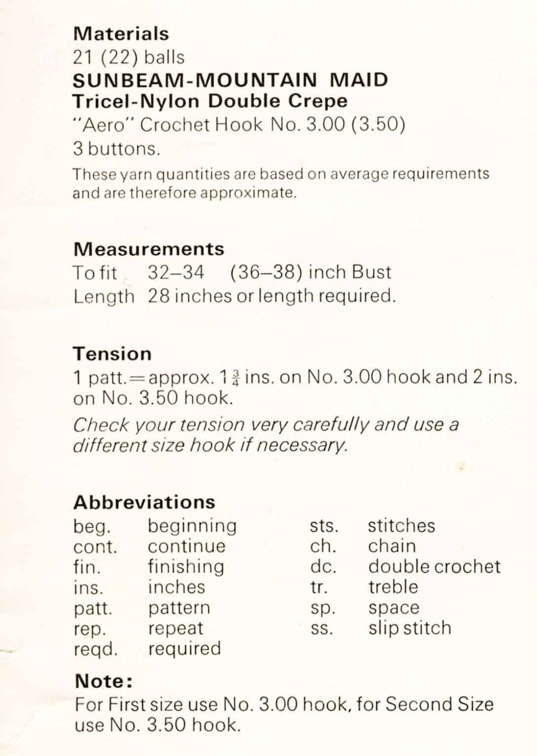 Ladies Sleeveless Cardigan, 32"-38" Bust, DK, 70s Crochet Pattern, Sunbeam 143