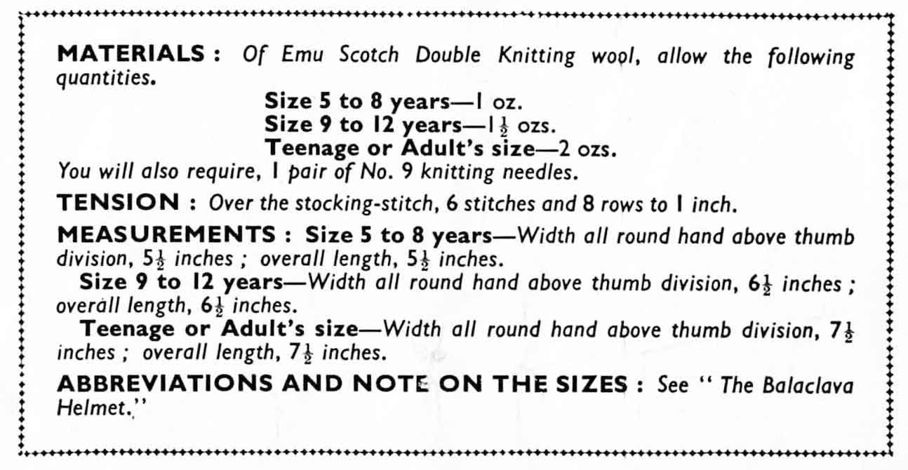 Balaclava Helmets and Fingerless Mitts, 5yrs - Adult, DK, 60s Knitting Pattern, Bestway 3046