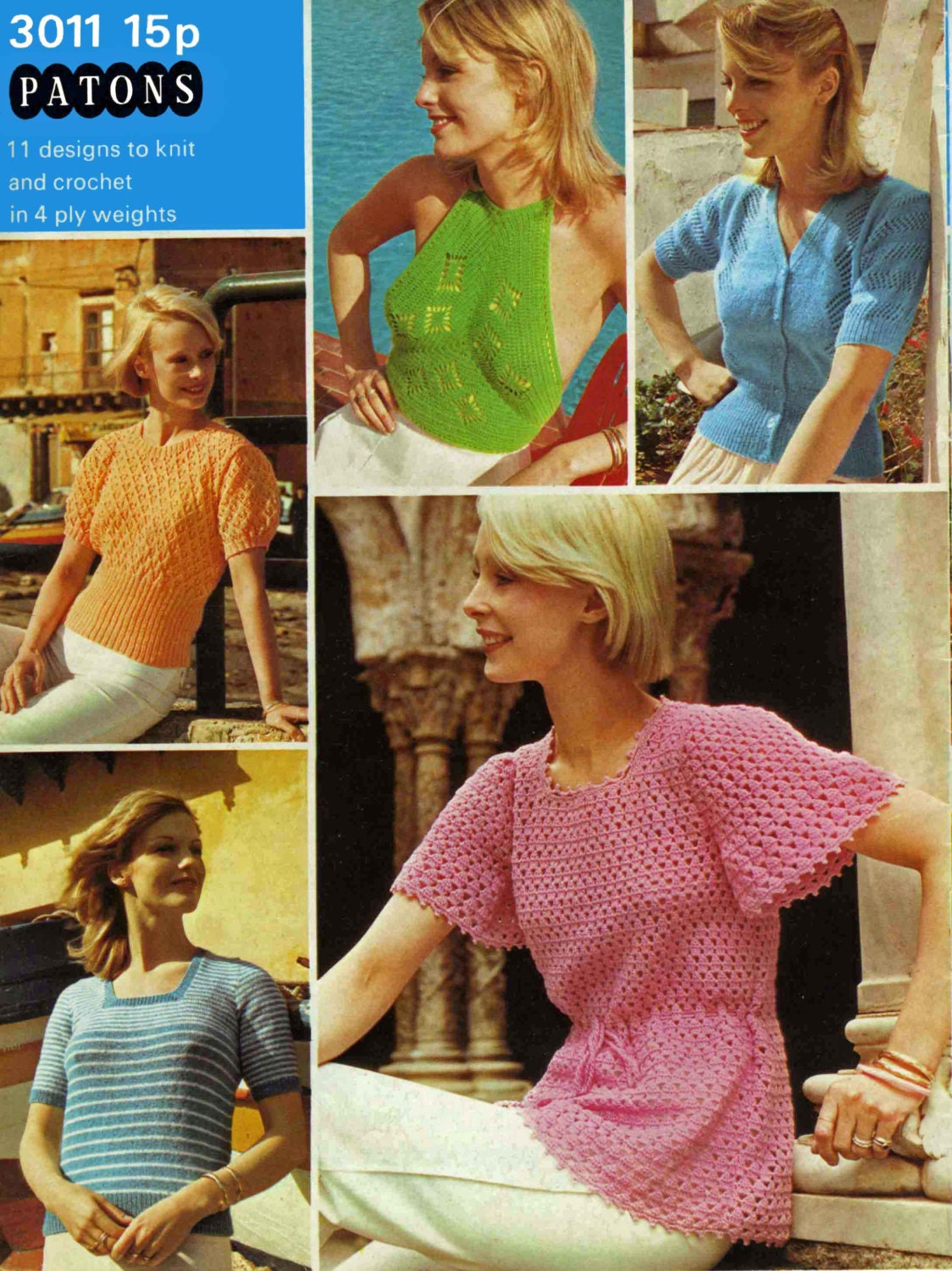 11 Ladies Holiday Knits, Cardigan, Sun-Top, Tunic, Stole, Jumper, 32"-40", 70s Knitting Pattern & Crochet Pattern, Patons 3011