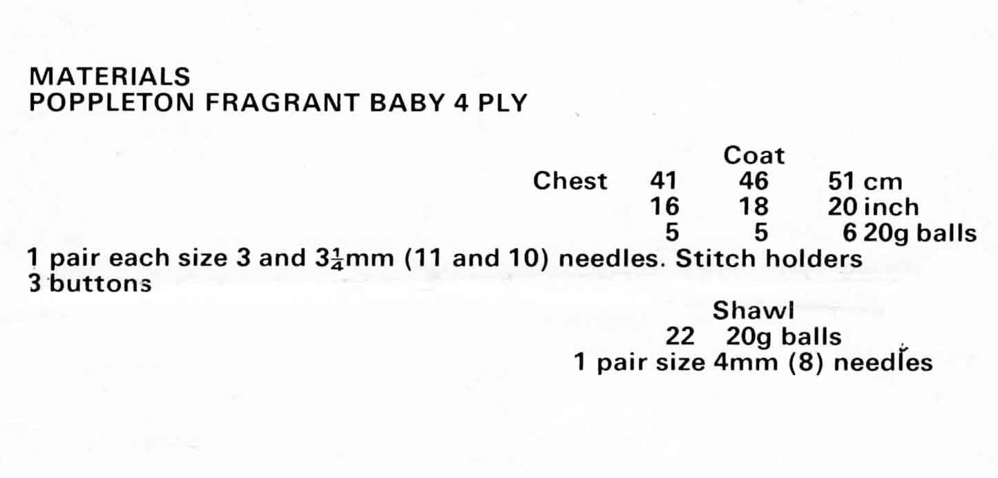 Baby Coat and Shawl, 4ply, 70s Knitting Pattern, Richard Poppleton 1844