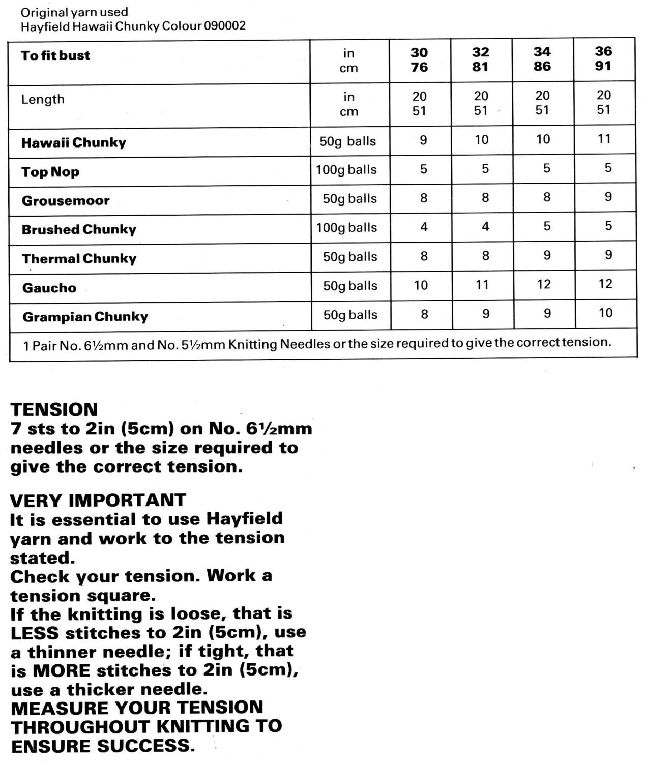 Ladies Jumper, 30" 32" 34" 36" Bust, Chunky, 80s Knitting Pattern, Hayfield 2032