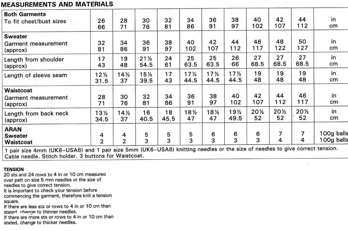 Men's and Ladies Sweater and Waistcoat, 26"-44" Chest/Bust, Aran, 80s Knitting Pattern, King Cole 9004