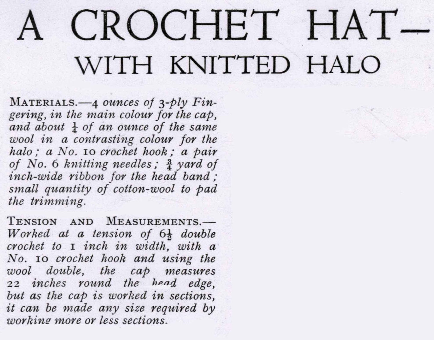 Ladies Turban and a Halo Hat, 40s Knitting Pattern in 4ply and Crochet Pattern in 3ply, Bestway 1188
